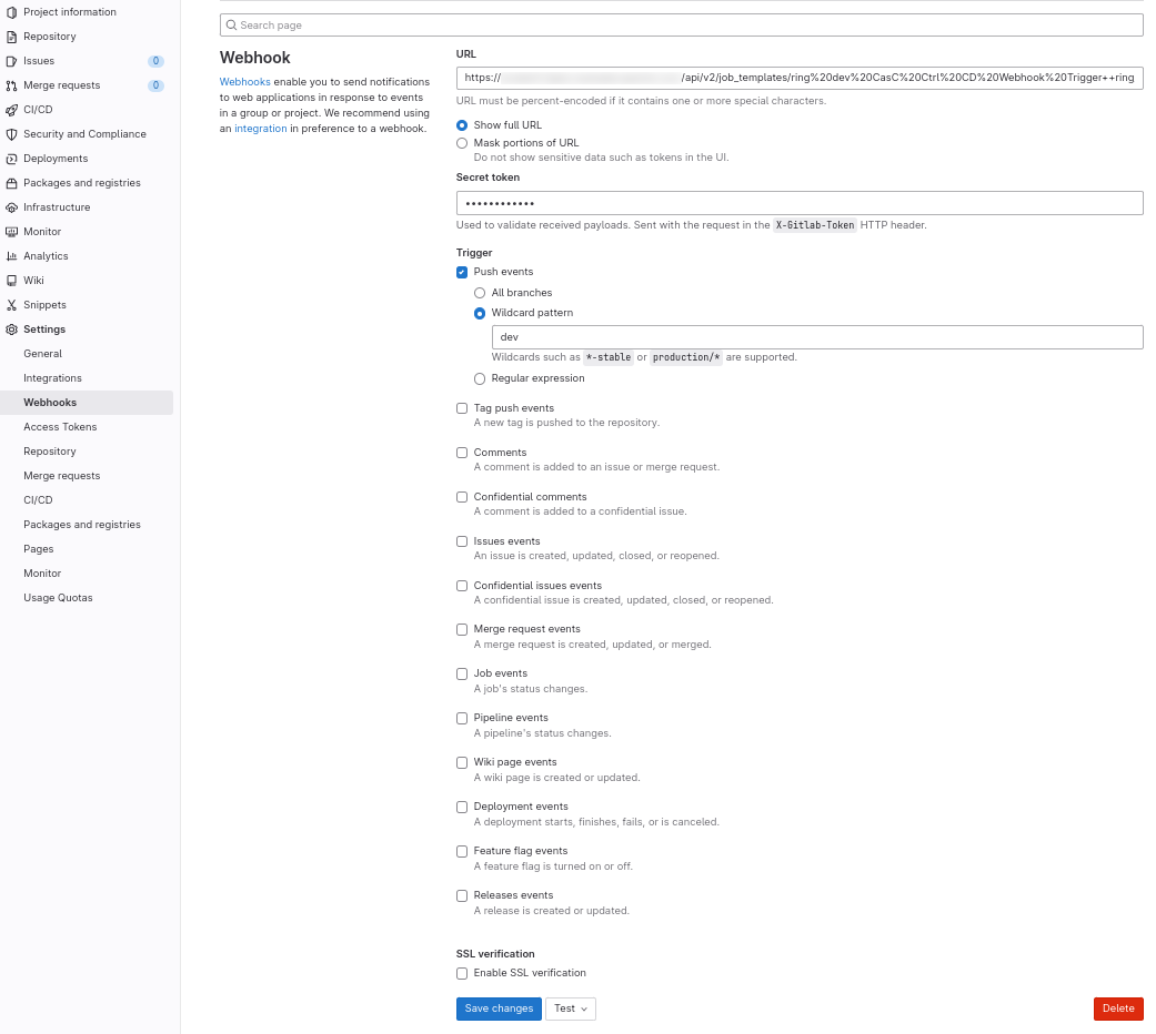 configure webhook set info dev